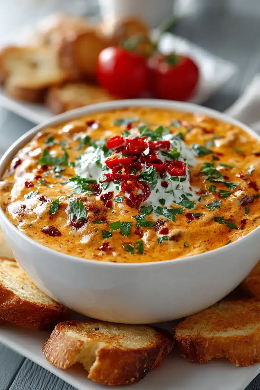 Easy slow cooker chili cheese dip served in a bowl with tortilla chips