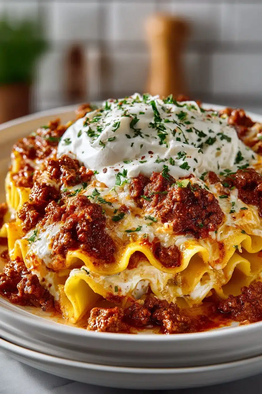 Easy Slow Cooker Lasagna Casserole Delicious slow cooker lasagna casserole dish prepared and ready to serve