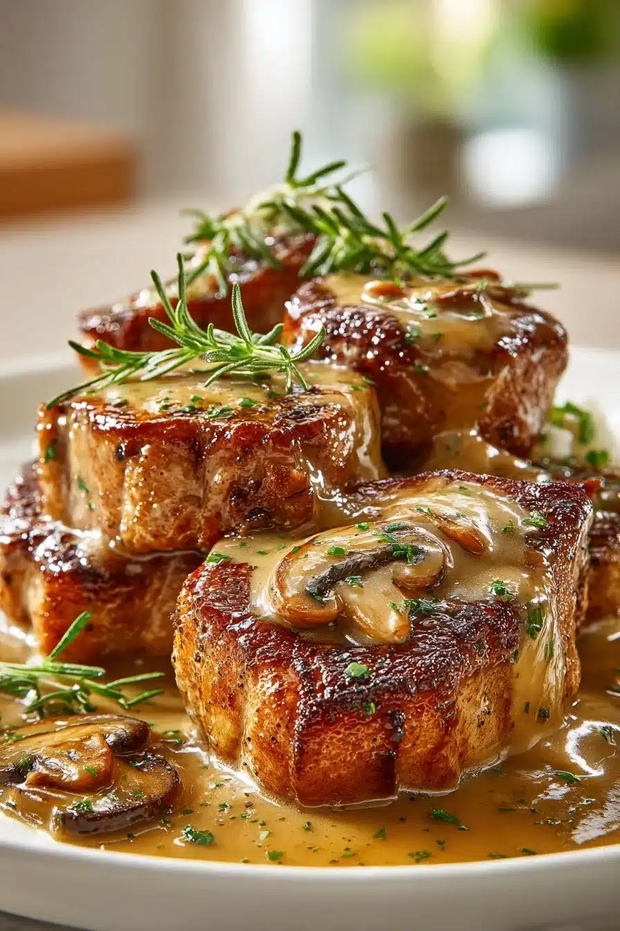 Easy slow cooker pork chops cooked in gravy