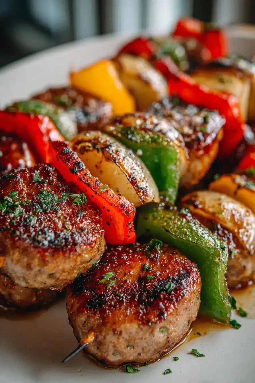 Easy Summer Grilled Sausage and Pepper Skewers Easy summer grilled sausage and pepper skewers on the grill.