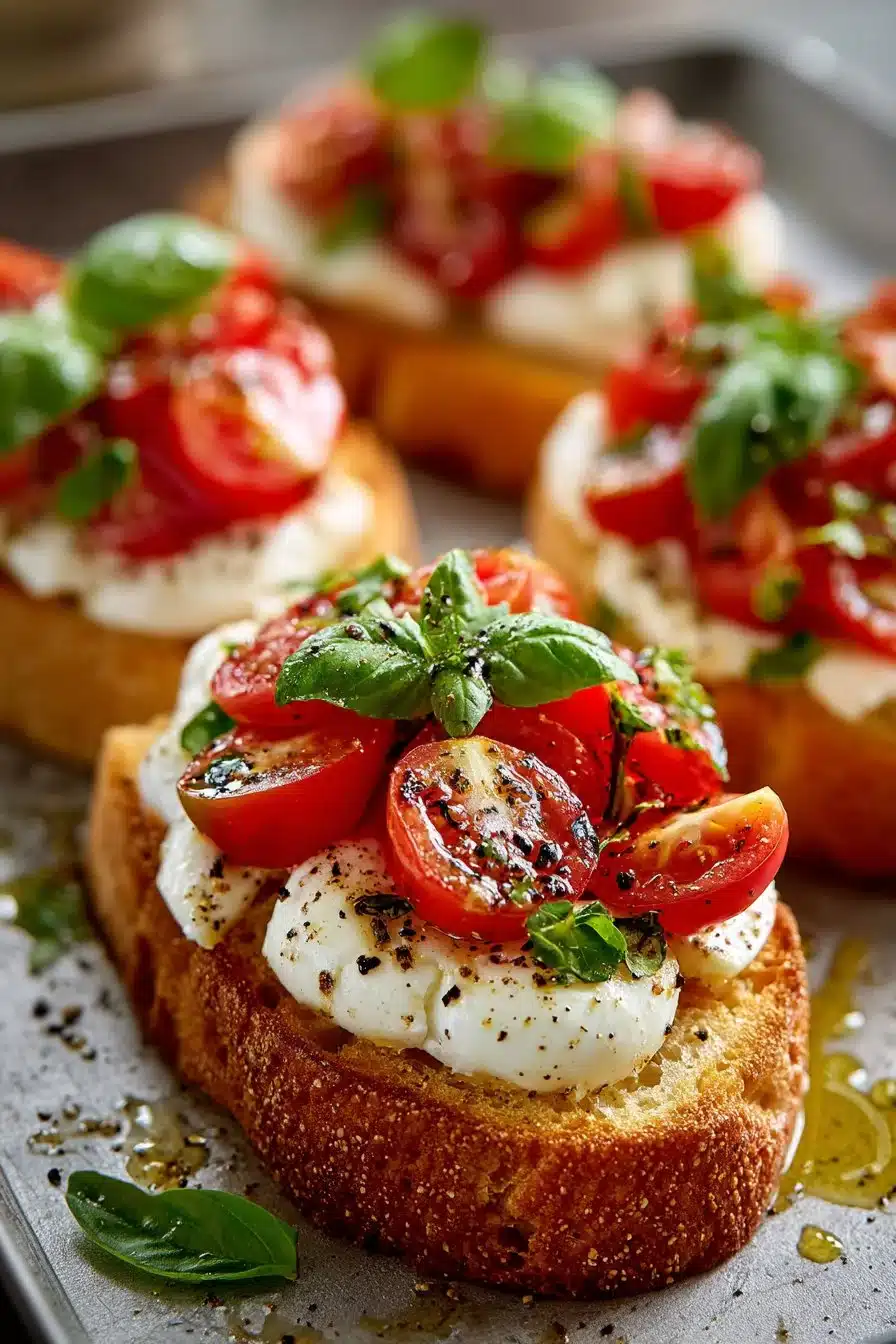 Fresh Mozzarella and Tomato Bruschetta served on toasted bread