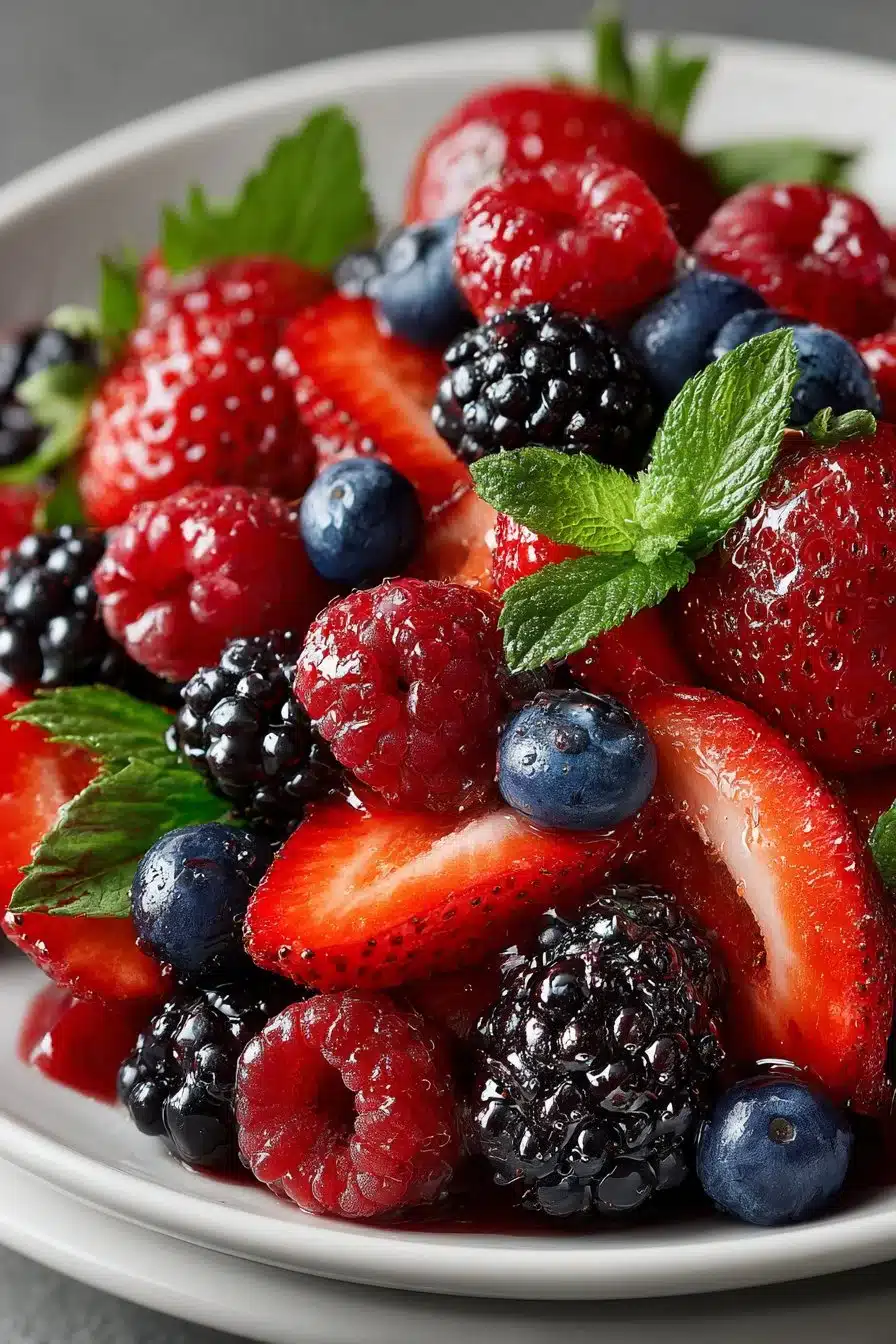 Fresh Summer Mixed Berry Salad drizzled with Honey Glaze