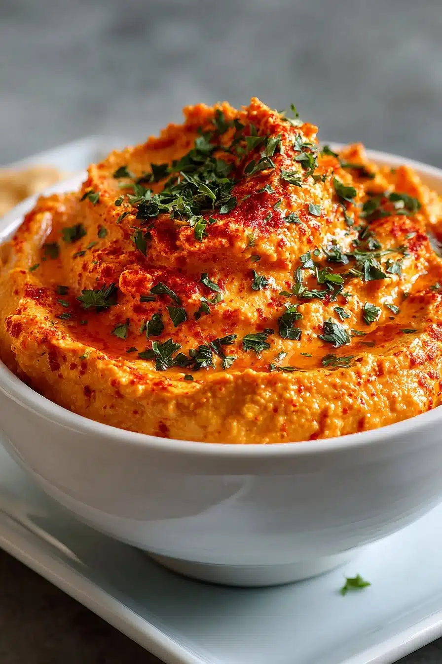 Homemade Roasted Red Pepper Hummus Dip homemade roasted red pepper hummus dip 2026 05 25 032602