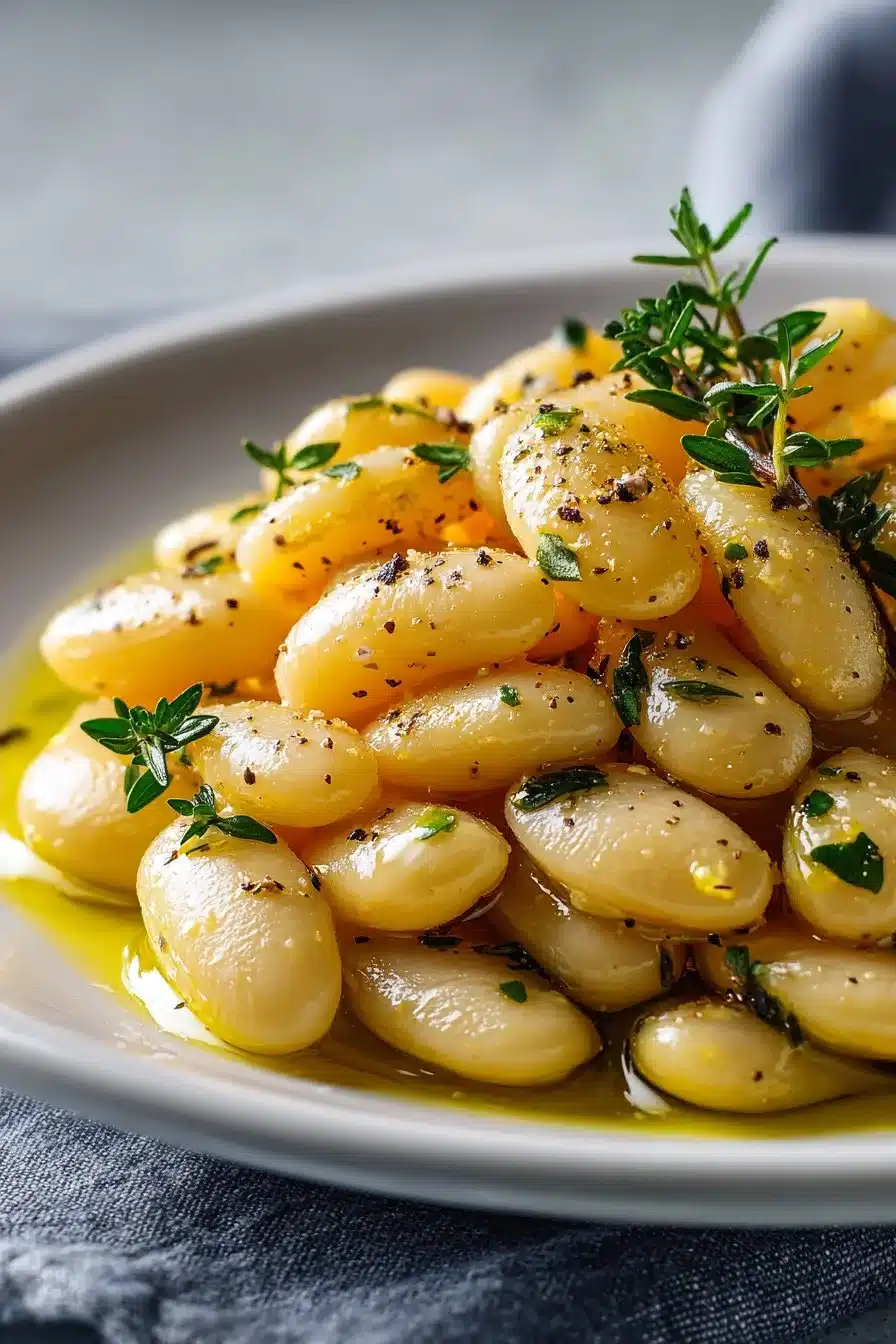 Bowl of homemade Southern style butter beans served with herbs and spices