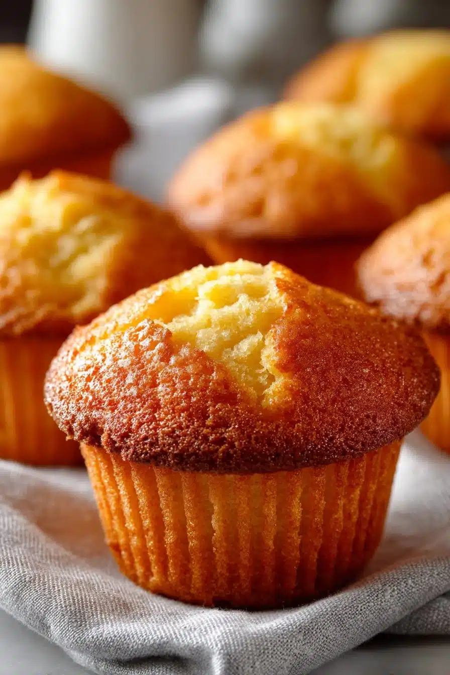 Freshly baked homemade sweet cornbread muffins on a wooden table