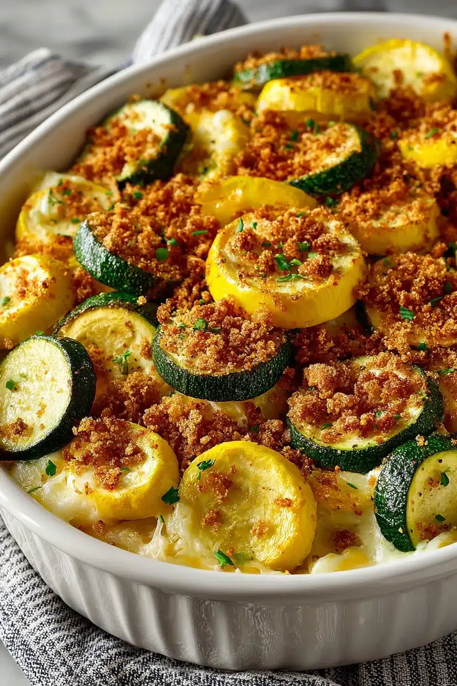 Delicious homestyle baked squash casserole topped with Ritz crackers