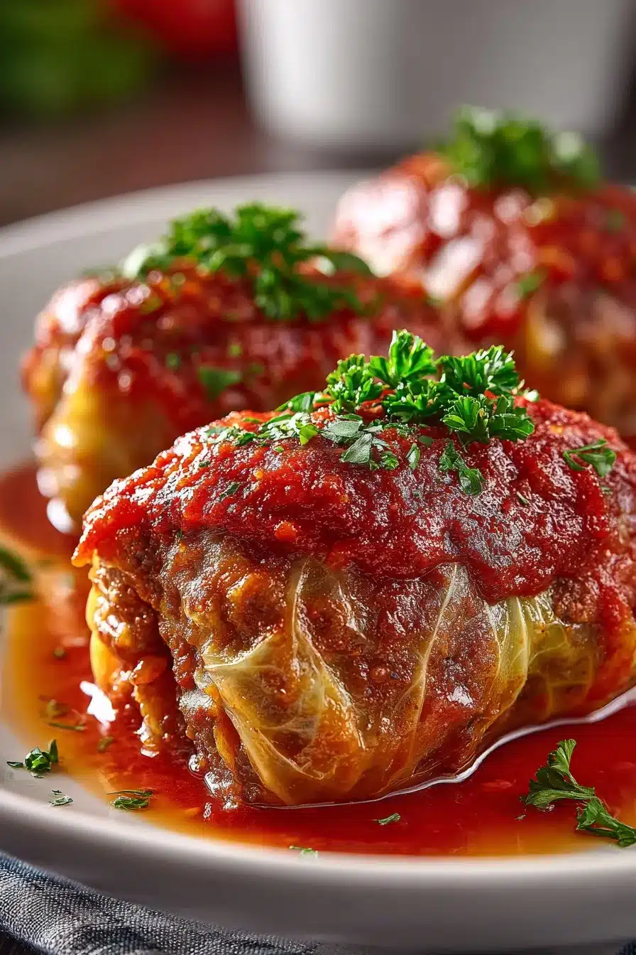 Old fashioned cabbage rolls with meat and rice in steamed cabbage leaves