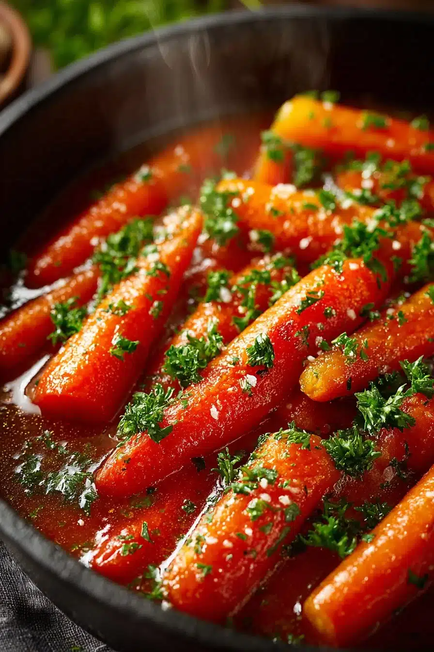 Old fashioned copper penny carrots served in tomato soup
