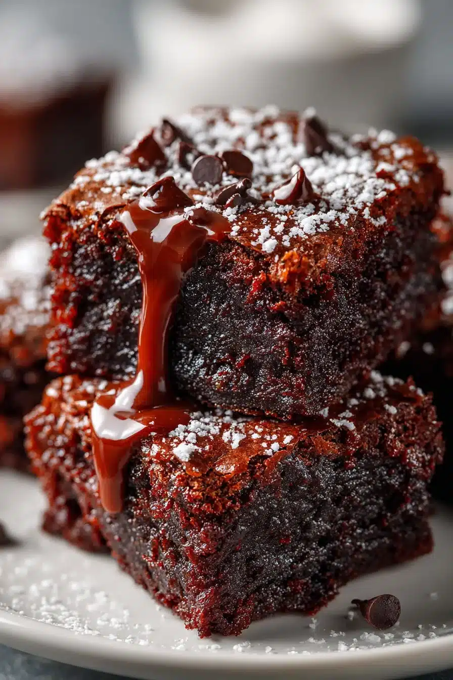 Old fashioned frosted zucchini brownies served on a plate