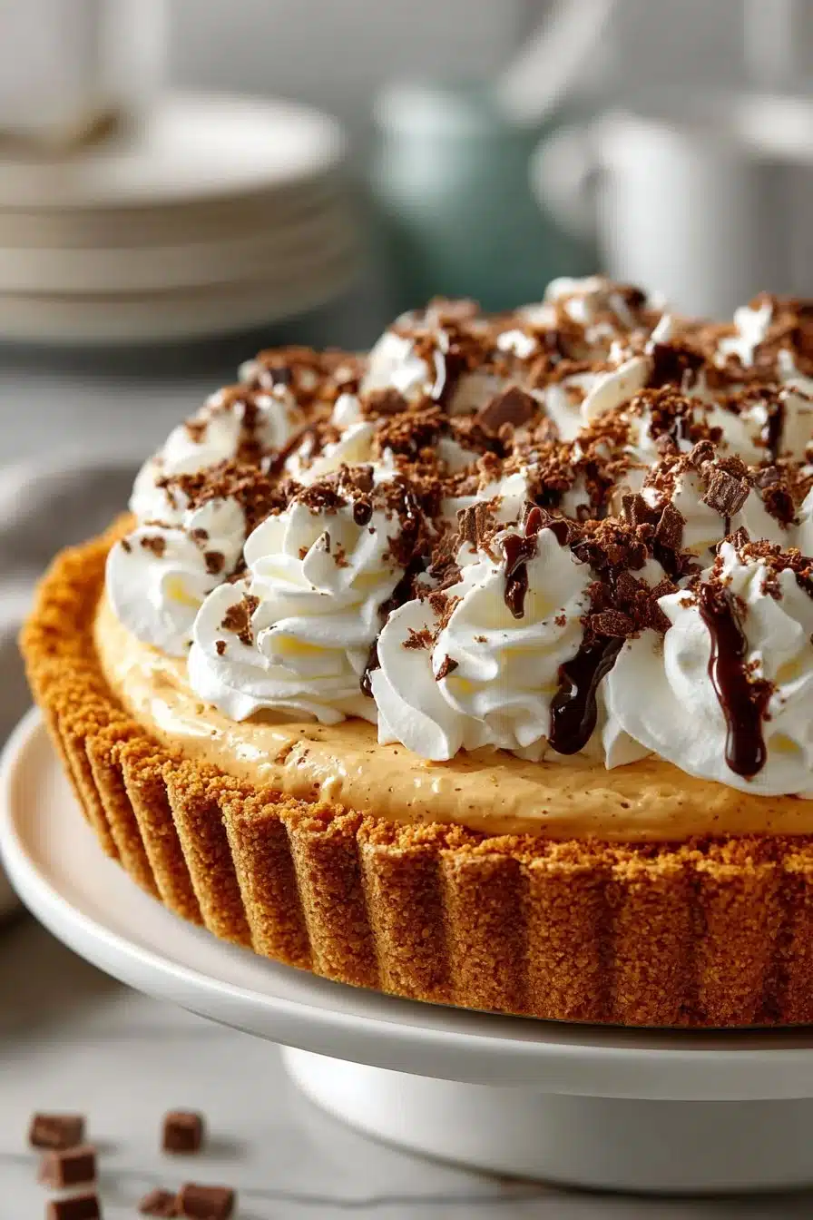 Old Fashioned Peanut Butter Fluff Pie Dessert Old Fashioned Peanut Butter Fluff Pie Dessert topped with whipped cream and chocolate shavings
