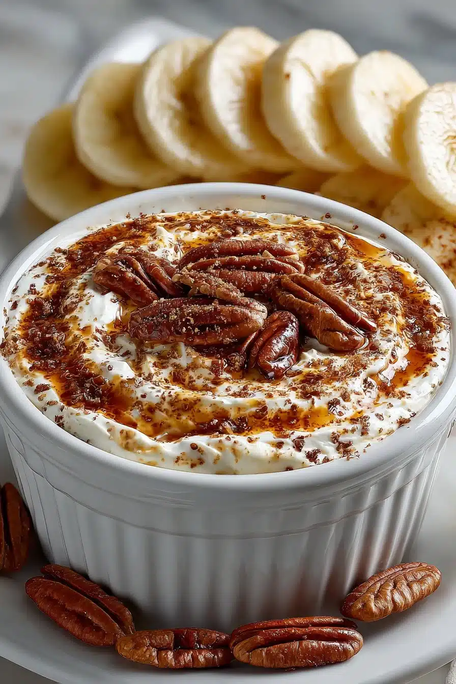 Old Fashioned Pecan Praline Dip served with fresh apple slices
