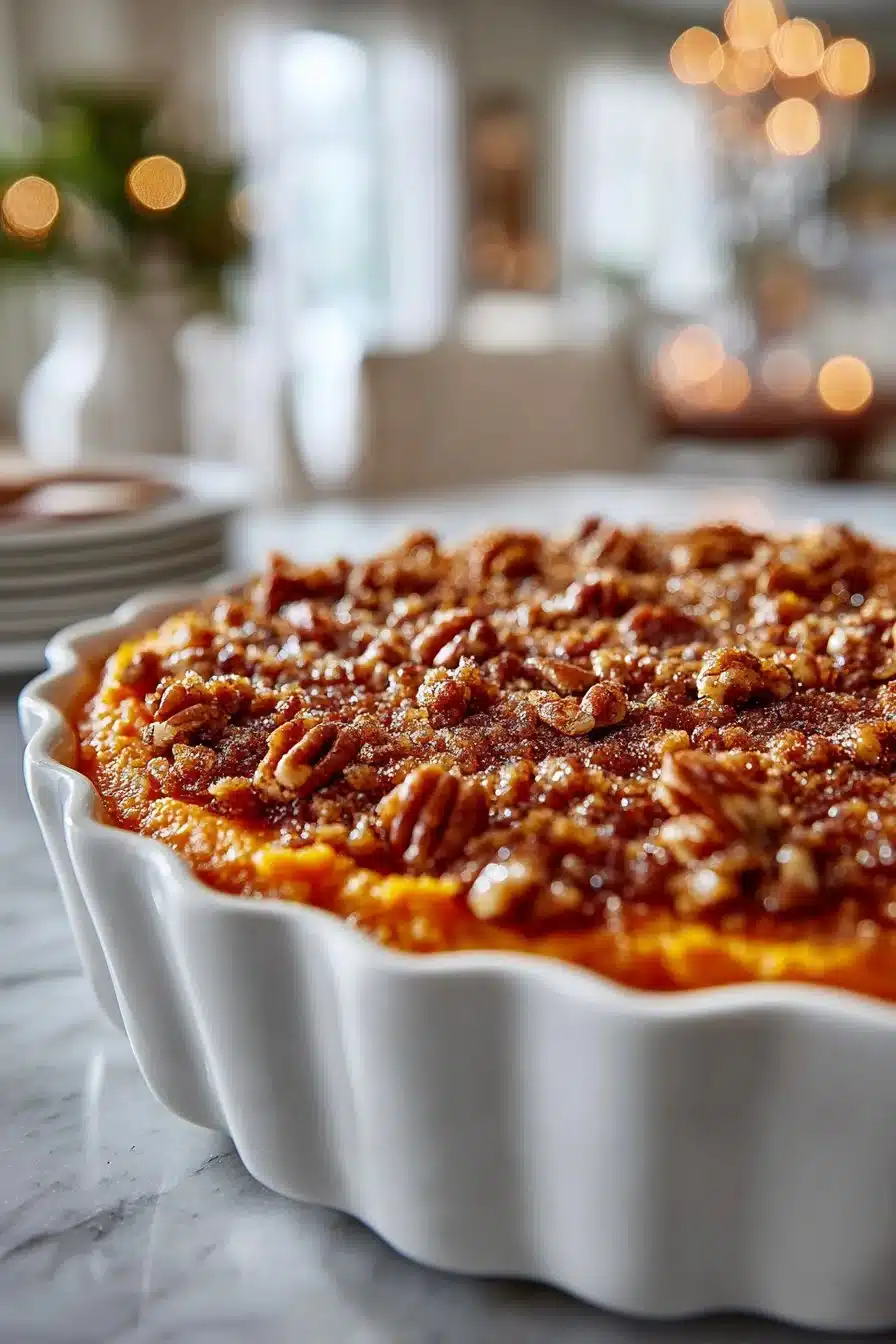 Old Fashioned Sweet Potato Casserole with Pecan Streusel Old Fashioned Sweet Potato Casserole topped with Pecan Streusel