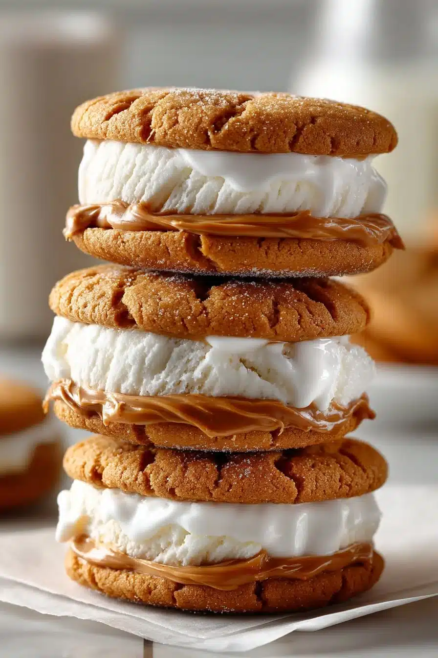 Delicious homemade peanut butter ice cream sandwiches served on a plate