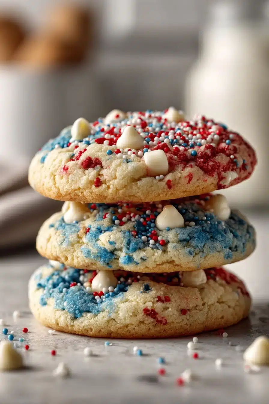 Delicious Red White and Blue Fourth of July Cookies decorated for Independence Day