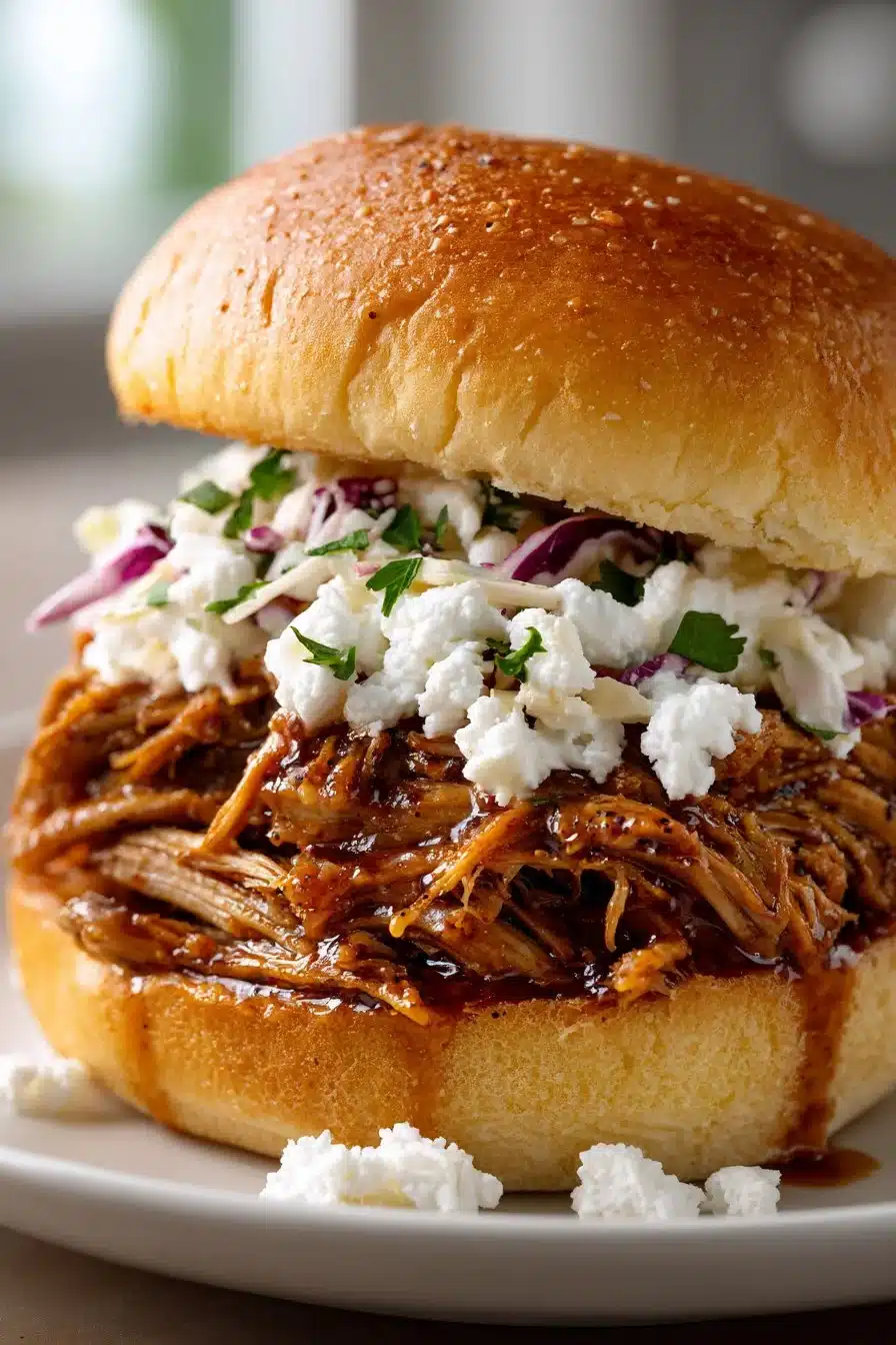 Delicious Slow Cooker Carolina Style Pulled Pork Sandwiches served on a platter