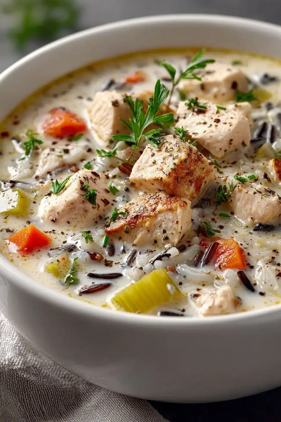 Slow Cooker Creamy Chicken and Wild Rice Soup Creamy chicken and wild rice soup made in a slow cooker