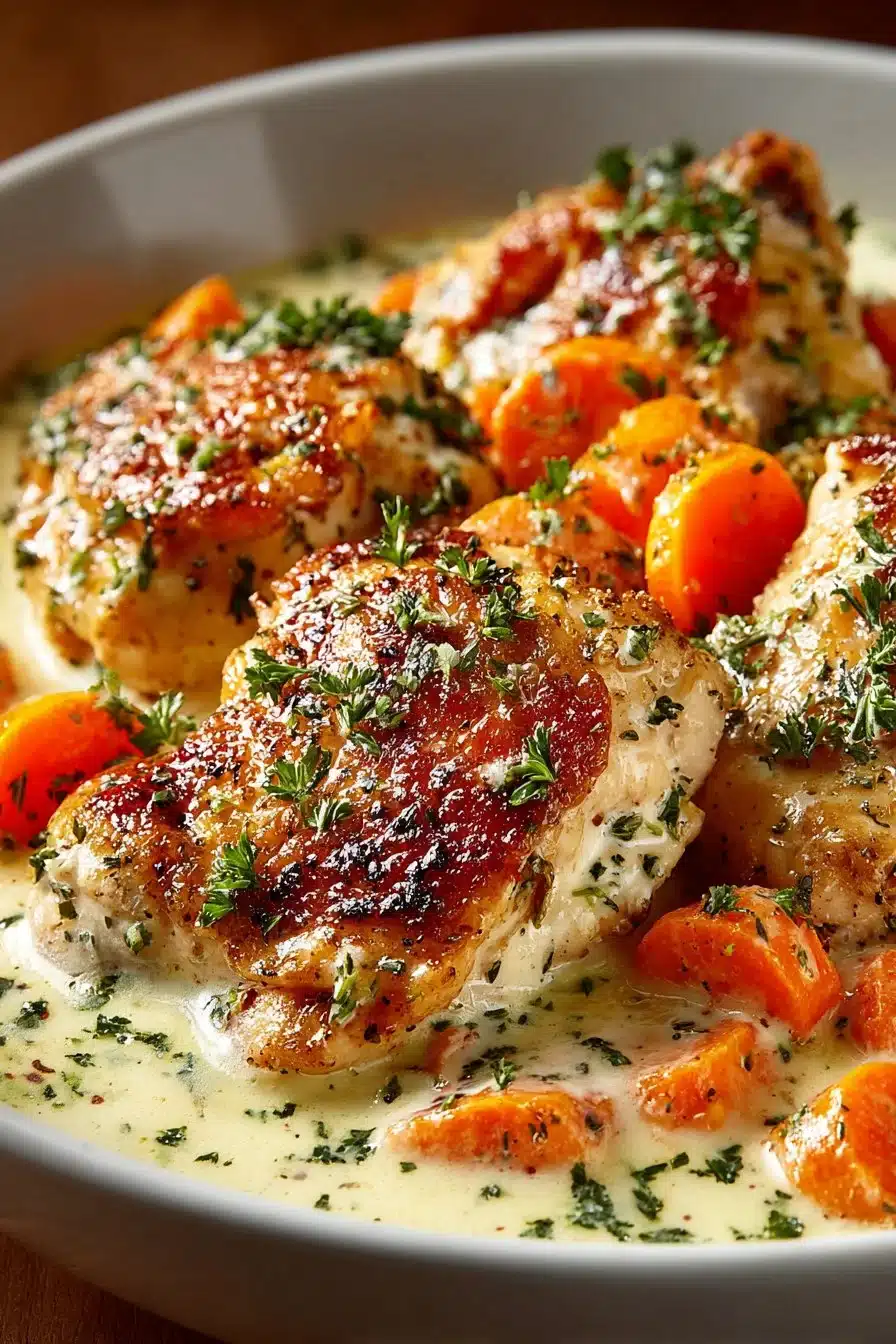 Slow Cooker Creamy Ranch Chicken served with tender carrots