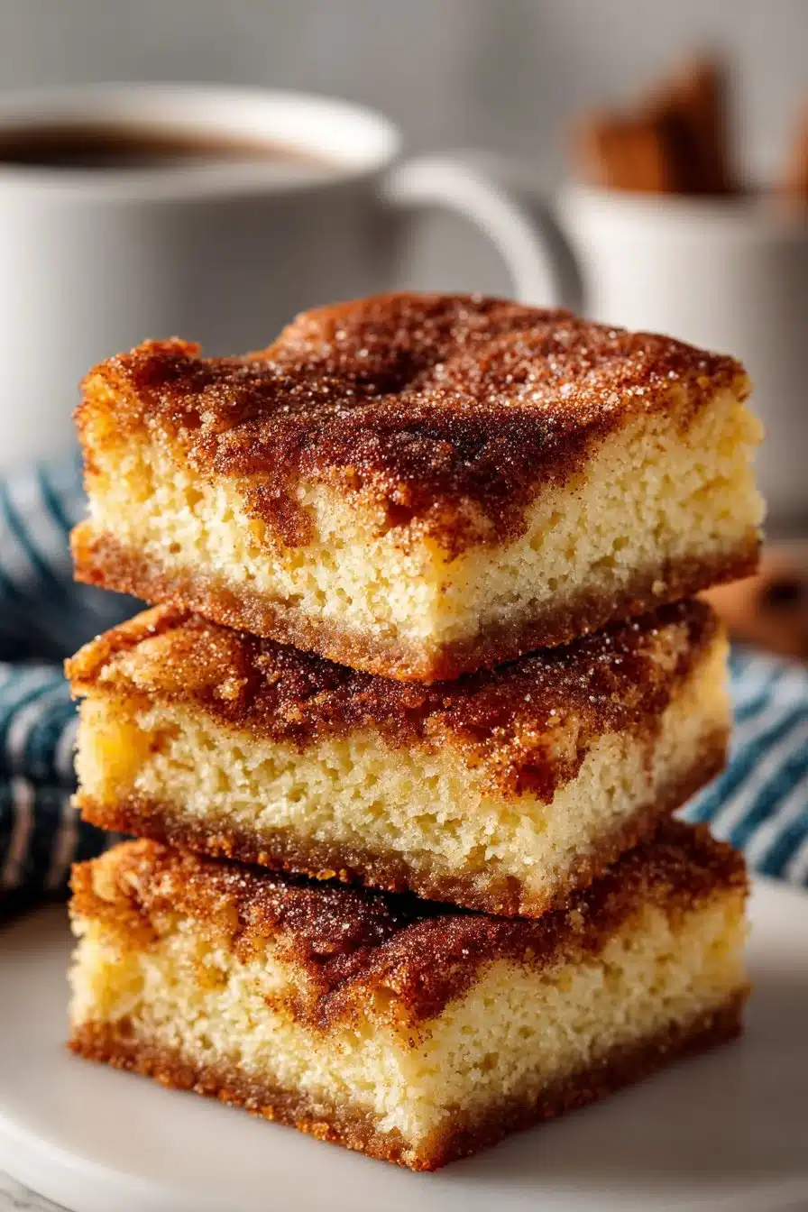 Homemade traditional Amish Cinnamon Snickerdoodle Bars with cinnamon sugar topping