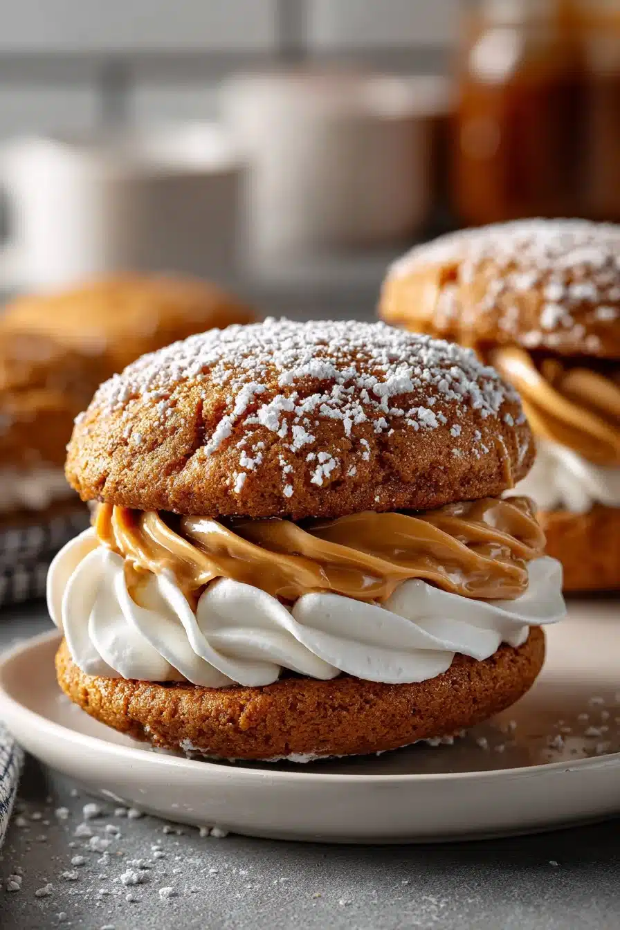 Traditional Amish Peanut Butter Whoopie Pies Traditional Amish Peanut Butter Whoopie Pies on a rustic wooden table