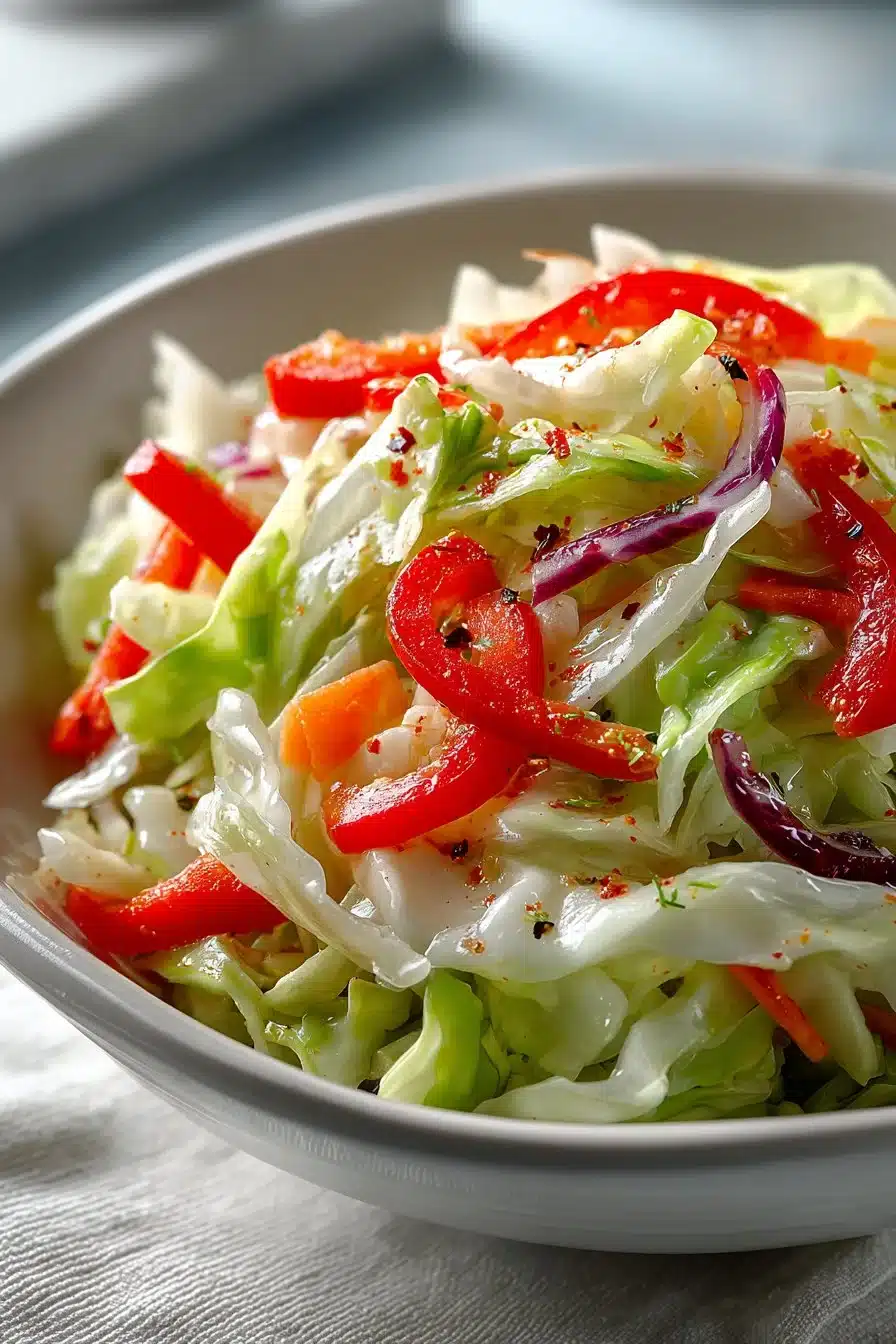Traditional Amish pepper cabbage slaw served in a bowl
