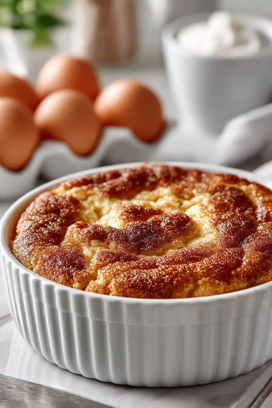 A warm serving of Traditional Amish Snickerdoodle Cookie Cobbler topped with cinnamon.
