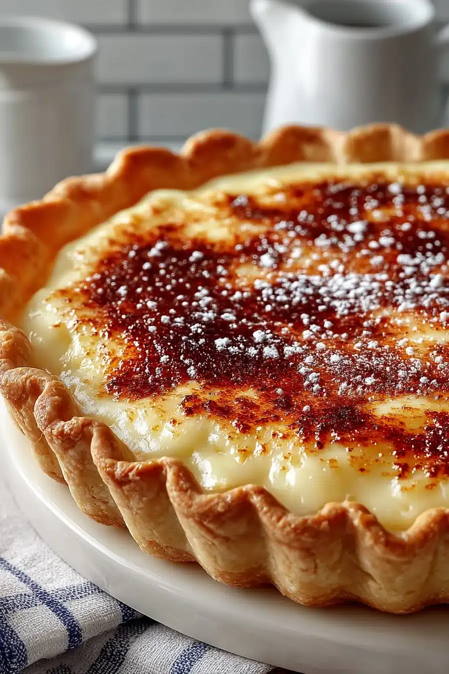Traditional Amish Sugar Cream Pie with a creamy filling and a golden crust.