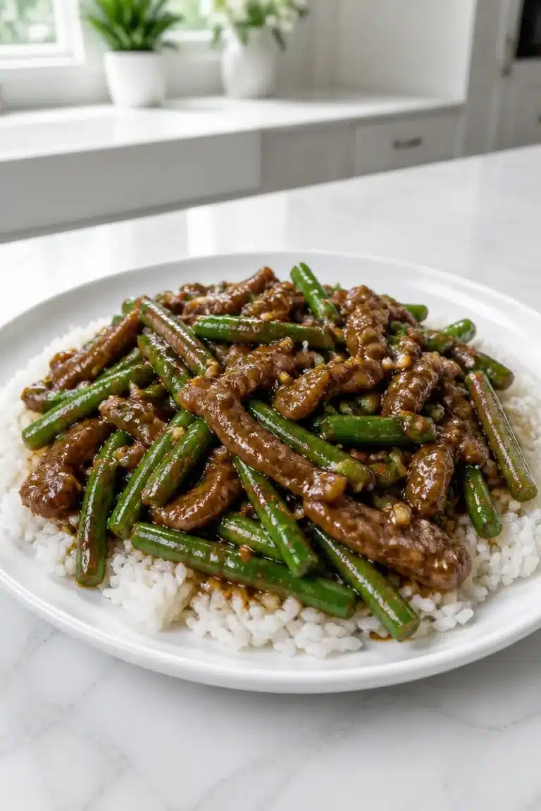 15 minute Mongolian beef and green bean skillet dish