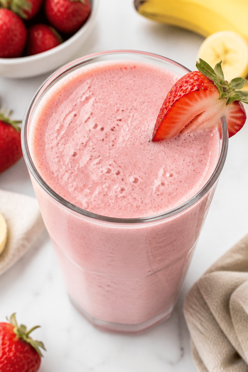 Creamy Blended Strawberry Banana Protein Shake