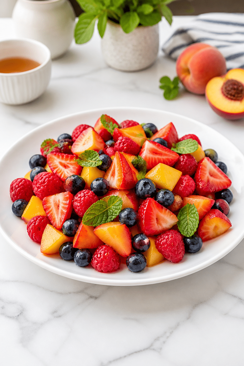 Fresh Summer Berry And Peach Fruit Salad Fresh Summer Berry And Peach Fruit Salad