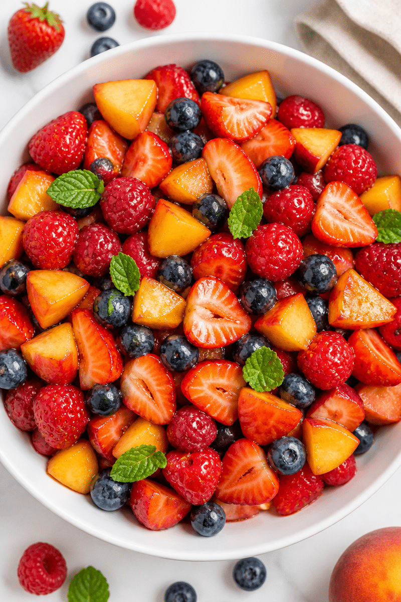 Fresh Summer Berry And Peach Fruit Salad Fresh Summer Berry And Peach Fruit Salad
