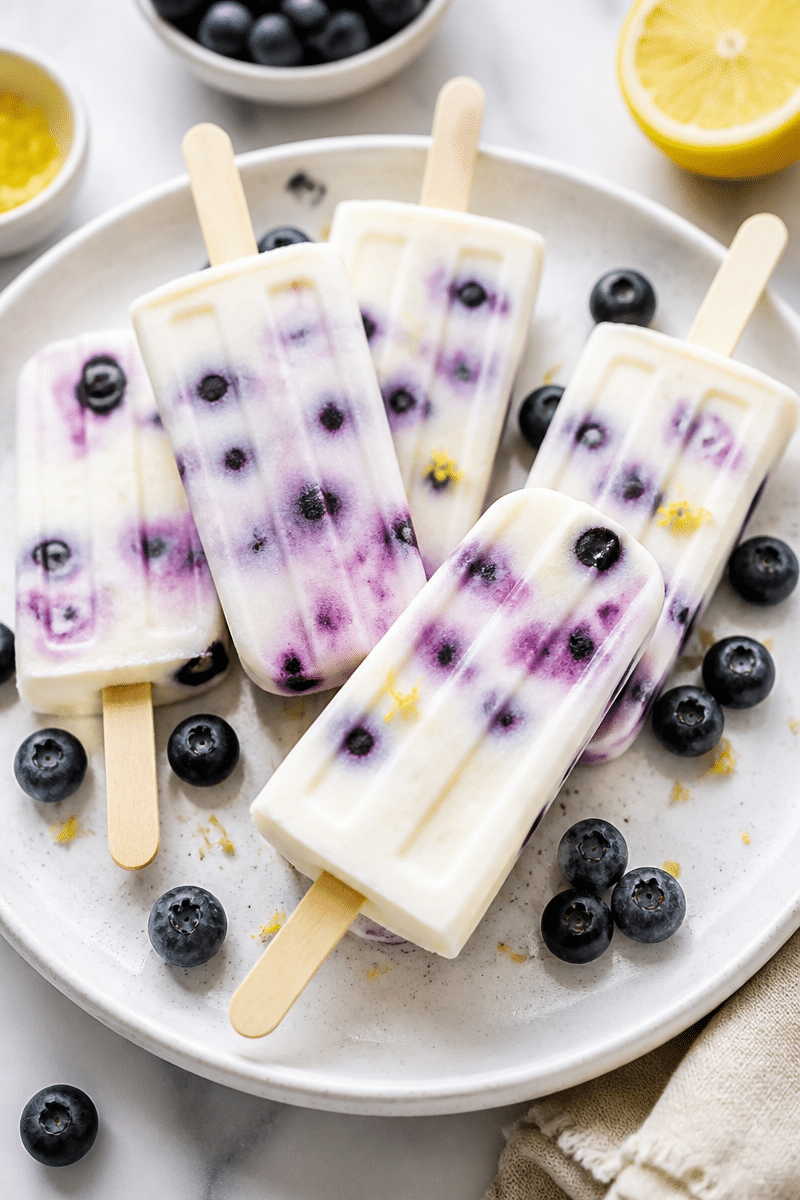 Homemade Lemon Blueberry Greek Yogurt Popsicles