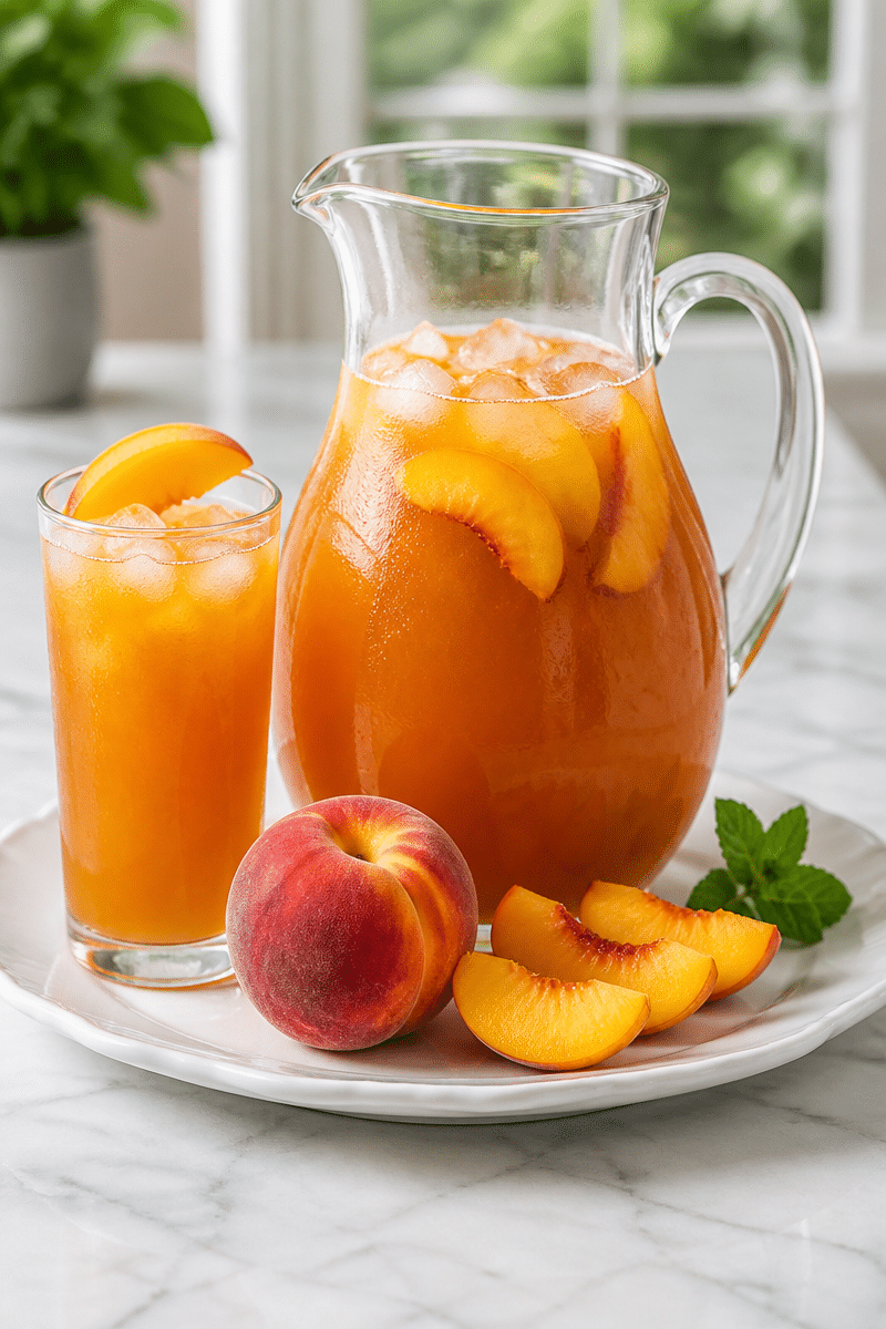 Homemade Sweet Peach Iced Tea Pitcher