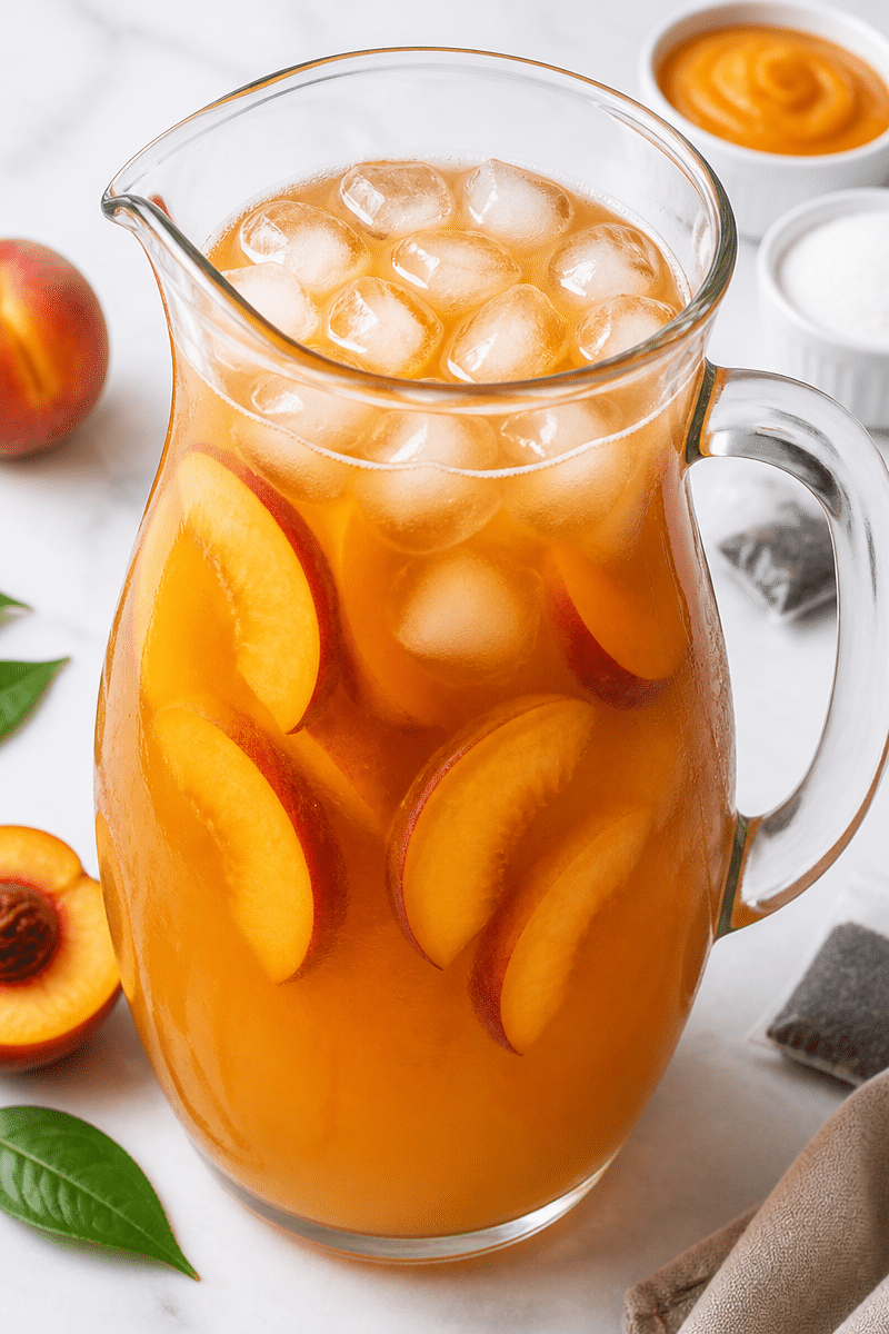 Homemade Sweet Peach Iced Tea Pitcher