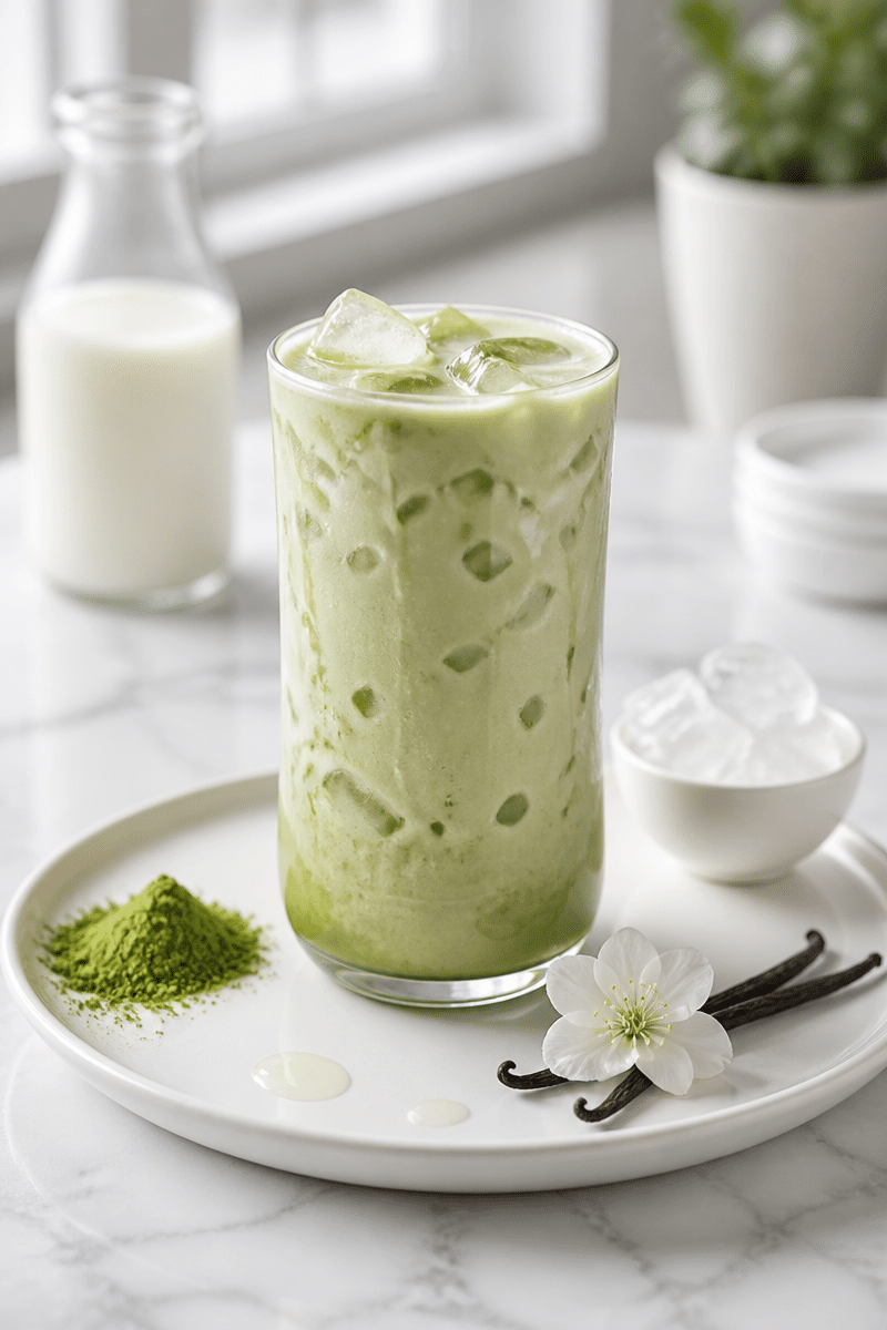 Iced Vanilla Matcha And Coconut Milk Latte Iced Vanilla Matcha And Coconut Milk Latte