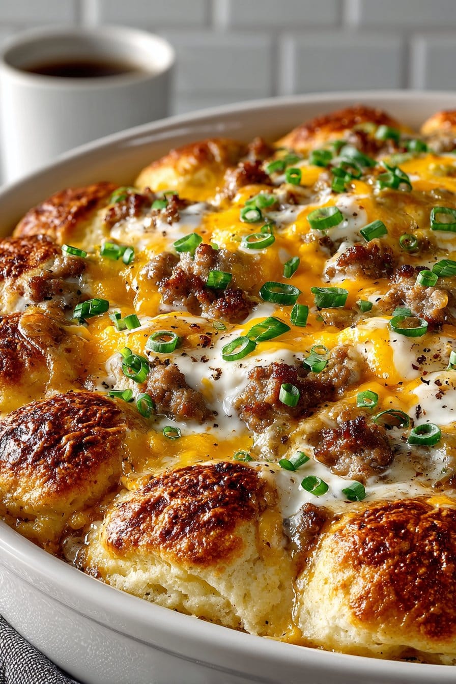 Overnight Biscuits and Gravy Breakfast Casserole