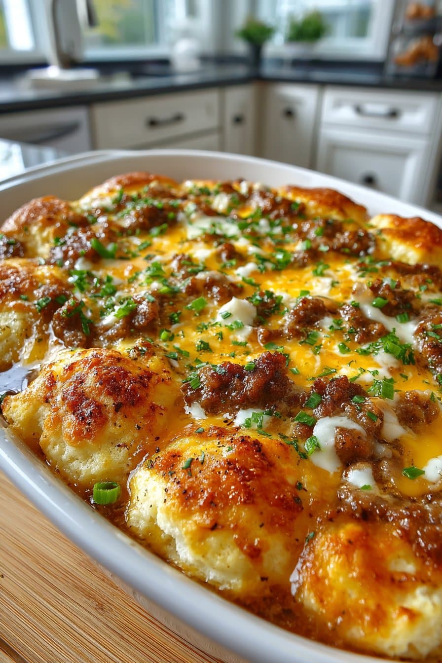 Overnight Biscuits and Gravy Breakfast Casserole