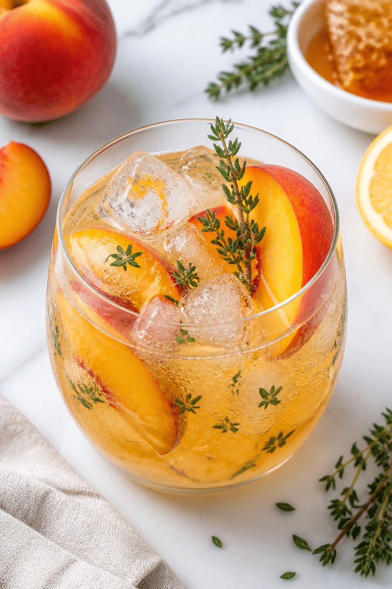 Refreshing Sparkling Peach And Thyme Mocktail Refreshing Sparkling Peach And Thyme Mocktail
