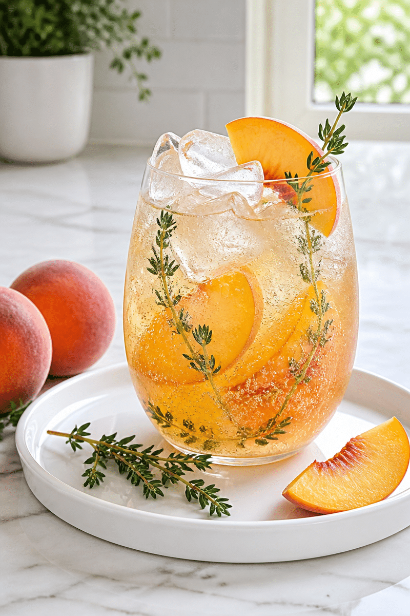 Refreshing Sparkling Peach And Thyme Mocktail Refreshing Sparkling Peach And Thyme Mocktail