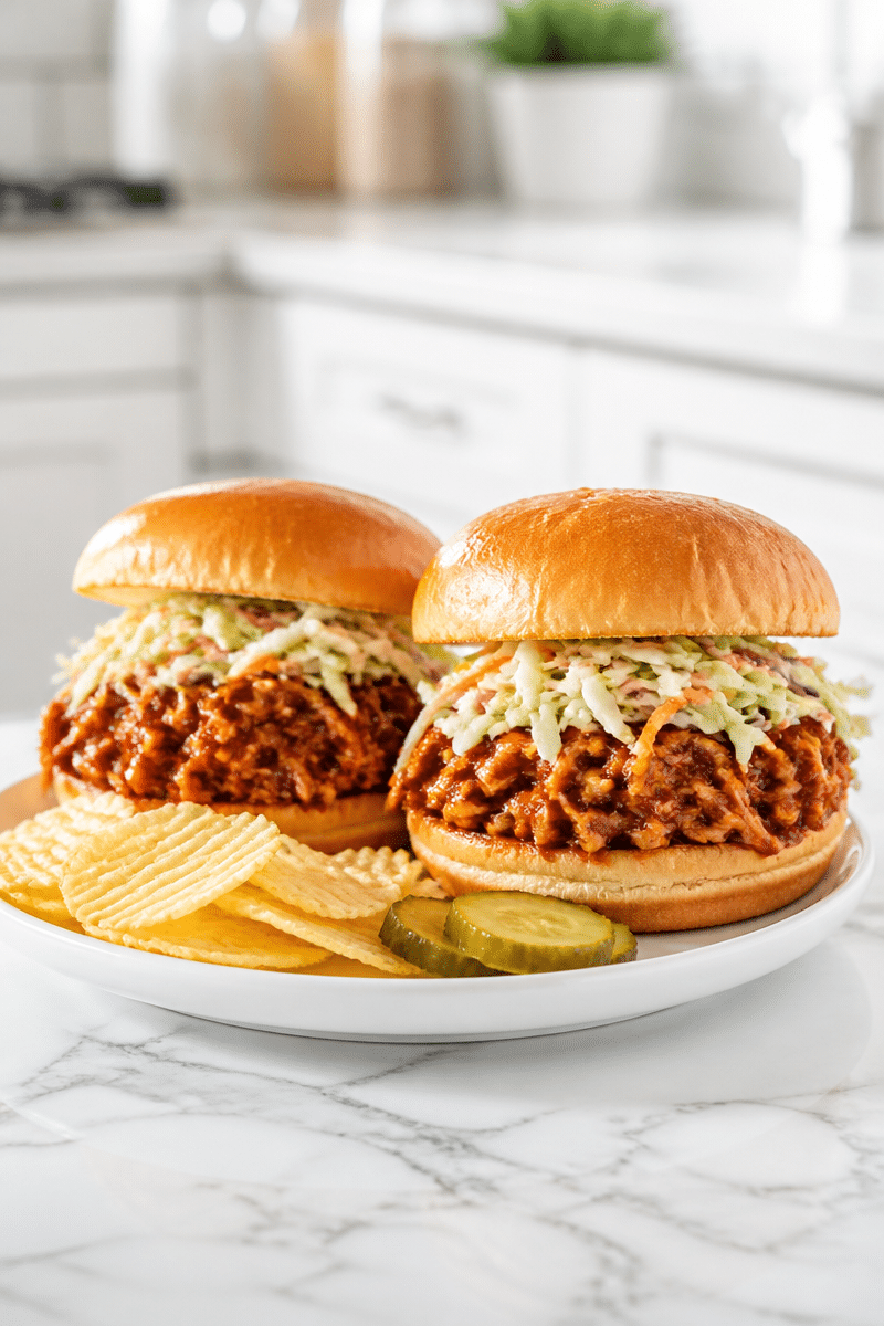Slow Cooker BBQ Pulled Chicken Sandwiches