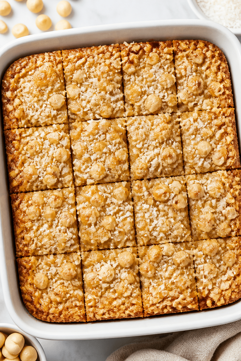 Soft Baked Coconut And Macadamia Nut Blondies