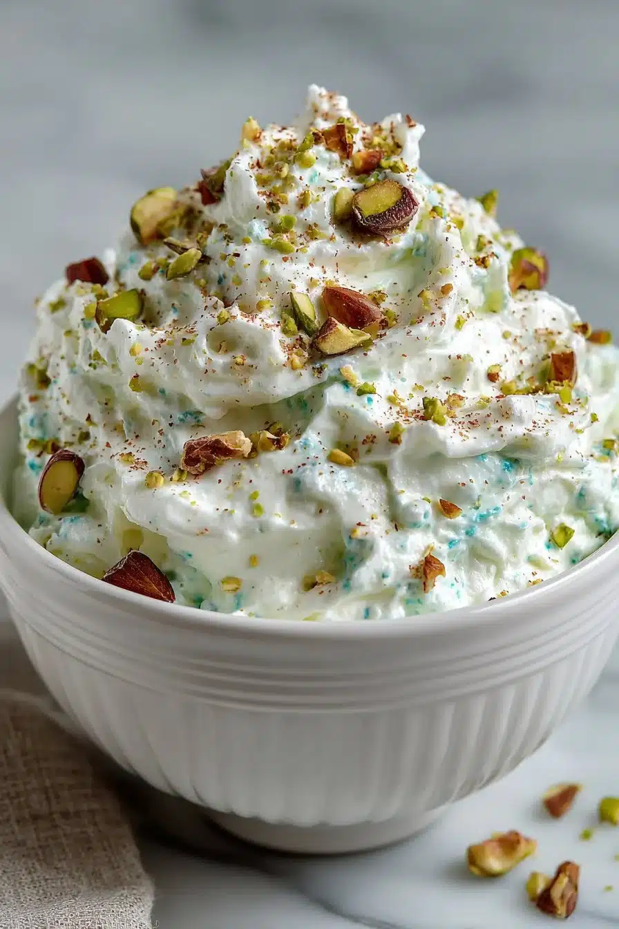 Delicious Classic Retro Pistachio Fluff Salad served in a bowl.