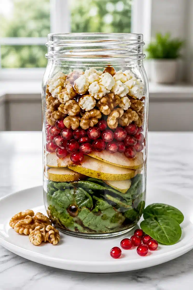 easy mason jar pomegranate and pear spinach salad 2026 06 28 021800