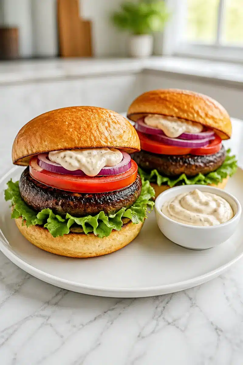 Grilled Portobello Mushroom Burgers With Garlic Aioli grilled portobello mushroom burgers with garlic ai 2026 06 28 080707