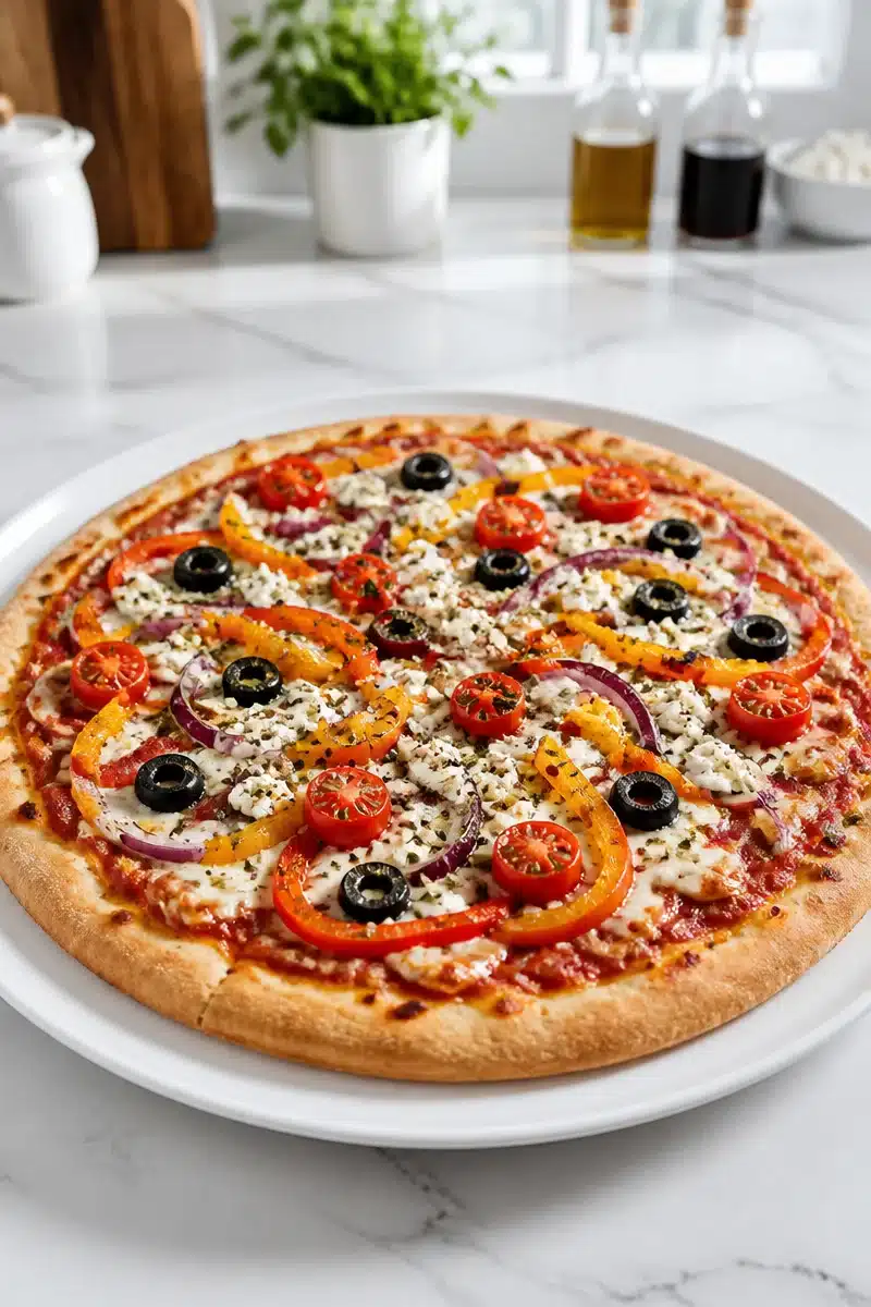Homemade Mediterranean Veggie And Feta Pizza homemade mediterranean veggie and feta pizza 2026 06 30 230604