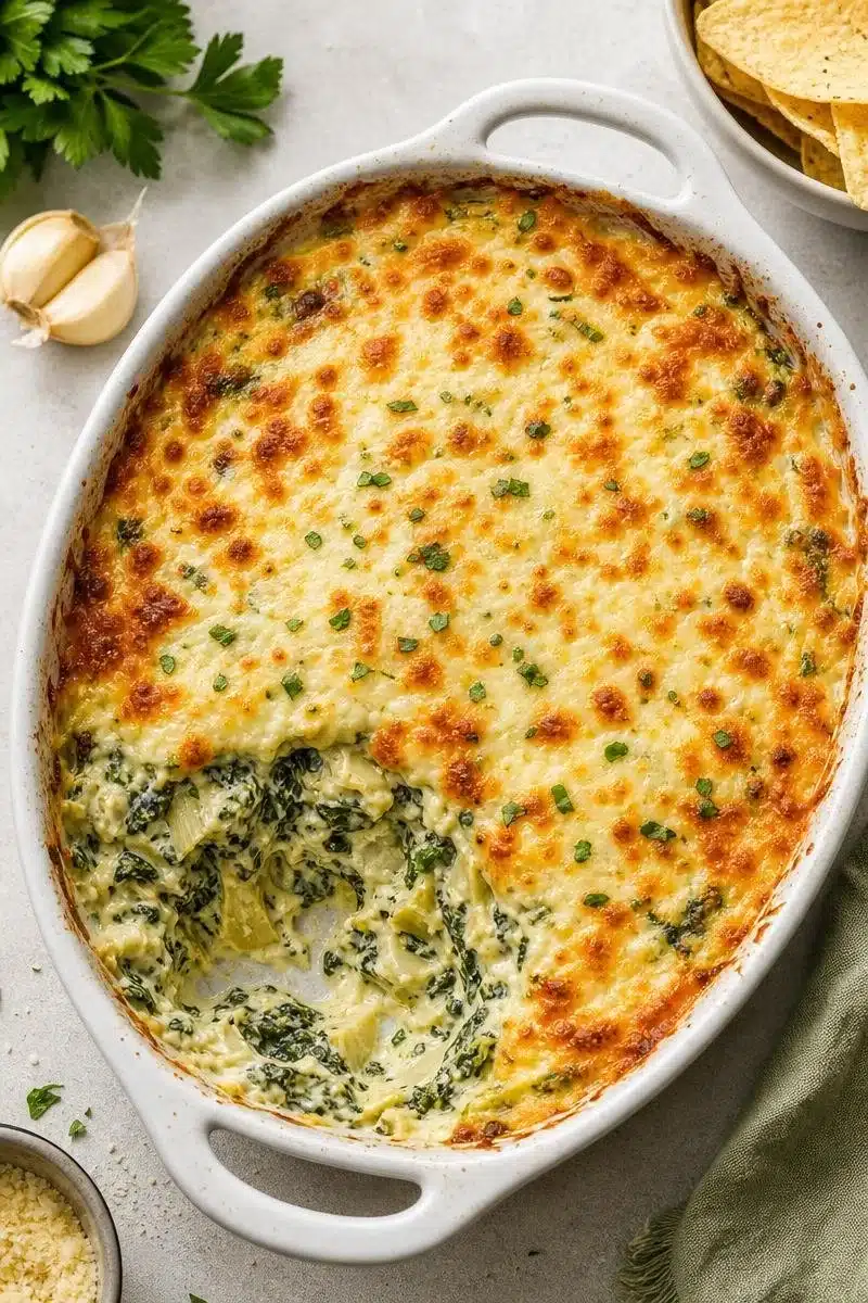 Hot Baked Cheesy Spinach Artichoke Dip hot baked cheesy spinach artichoke dip 2026 06 15 180743