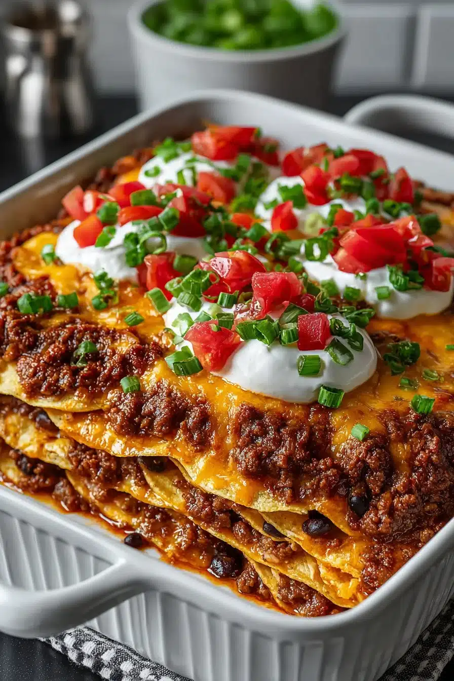 Layered Beef Taco Bake Casserole with Tortillas layered beef taco bake casserole with tortillas 2026 06 07 044334