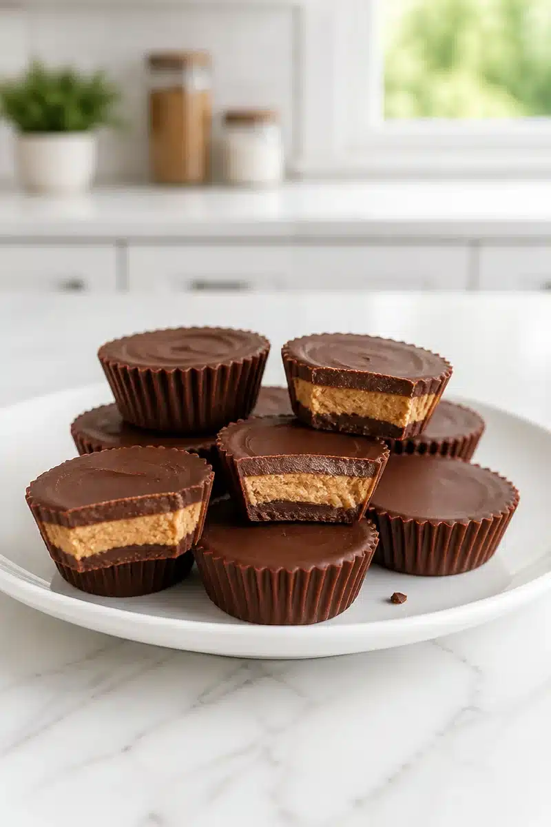3 ingredient mini peanut butter cups dessert in a beautiful presentation