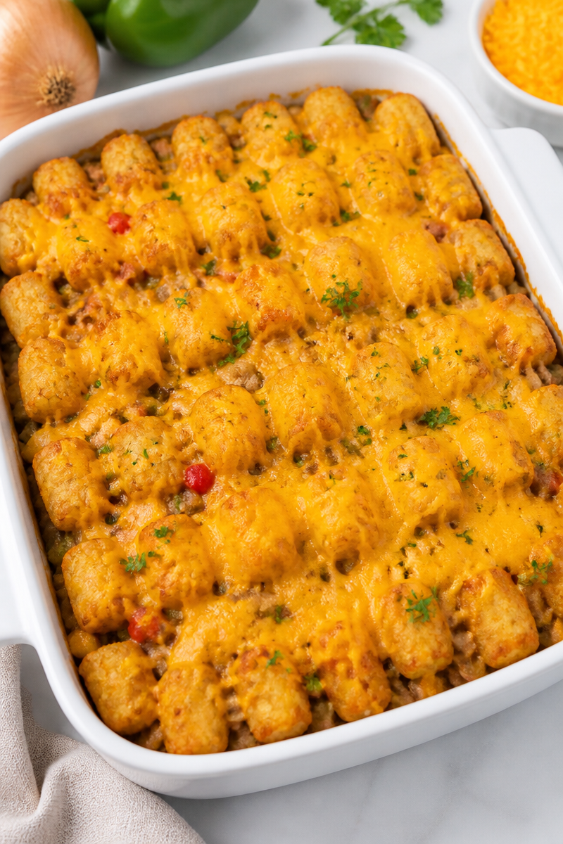 30-Minute Sloppy Joe Ground Turkey Casserole with Tater Tots 30-Minute Sloppy Joe Ground Turkey Casserole with Tater Tots