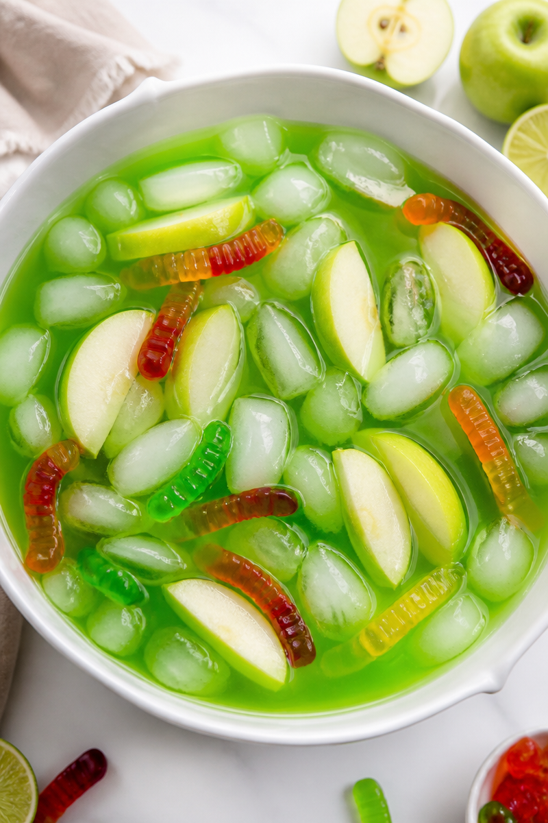 Alcohol Free Glowing Green Apple Halloween Punch Drink