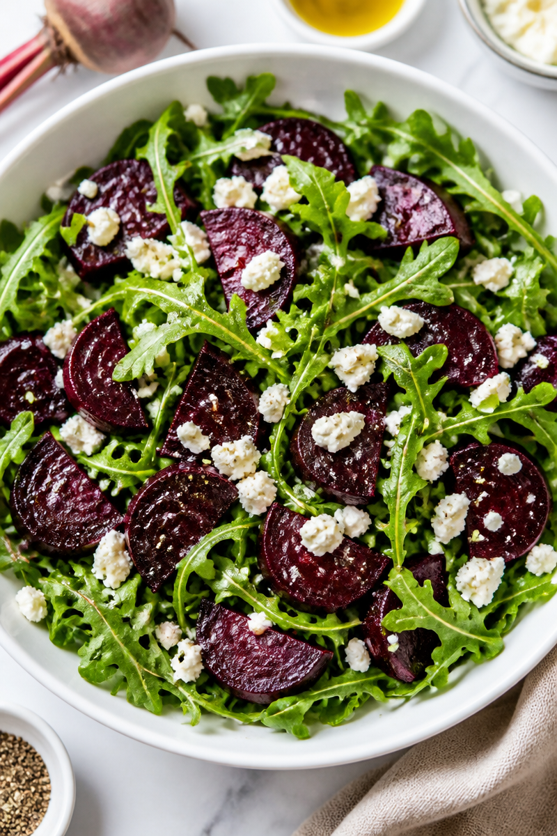Baby Arugula and Roasted Beet Salad with Feta Cheese Baby Arugula and Roasted Beet Salad with Feta Cheese